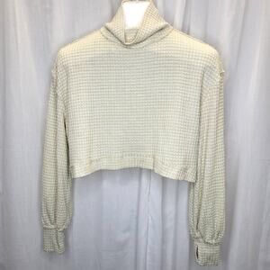 Free People Cream and Tan Cropped Waffle Knit Turtleneck, XS